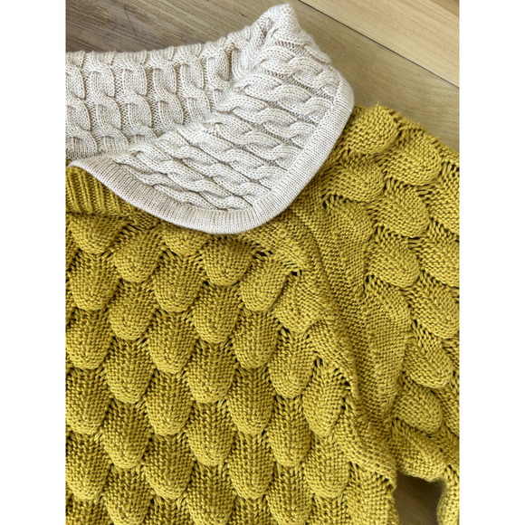 Toddler Handmade Crochet Knit Yellow Sweater Ivory Collar Beautiful Unique Cozy - Picture 2 of 6